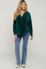 Forest Green Velvet Button Front Maternity Blouse