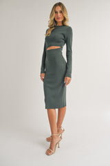 Olive Fitted Cutout Midi Dress