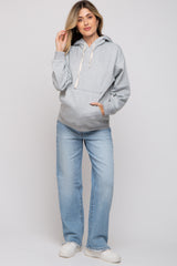 Heather Grey Basic Fleece Maternity Hoodie