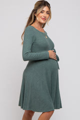 Green Soft Rib Knit Sash Tie Maternity Dress