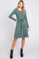 Green Soft Rib Knit Sash Tie Maternity Dress