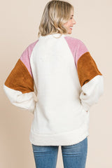 Ivory Colorblock Soft Fleece Pullover Sweater