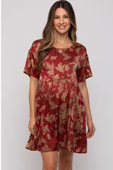 Rust Printed Short Sleeve Pocketed Maternity Dress