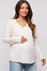 Ivory Fuzzy Soft Knit Maternity Sweater