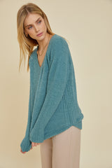 Teal Fuzzy Soft Knit Sweater