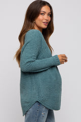 Teal Fuzzy Soft Knit Maternity Sweater