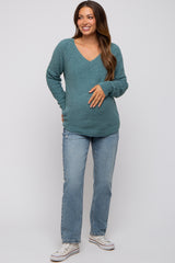 Teal Fuzzy Soft Knit Maternity Sweater