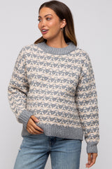 Grey Striped Open Knit Maternity Sweater