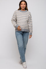 Grey Striped Open Knit Maternity Sweater