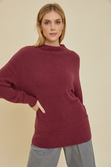 Burgundy Fuzzy Knit Mock Neck Maternity Sweater