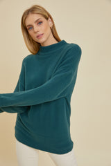 Teal Fuzzy Knit Mock Neck Maternity Sweater