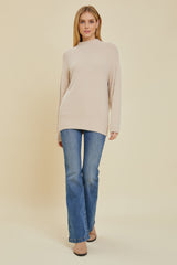 Beige Fuzzy Knit Mock Neck Sweater