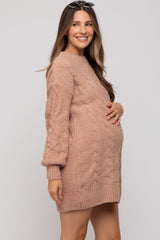 Camel Soft Knit Maternity Sweater Dress