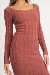 Rust Long Sleeve Knit Sweater Dress