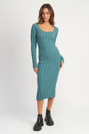 Teal Long Sleeve Knit Sweater Dress