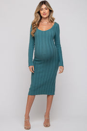 Teal Long Sleeve Knit Maternity Sweater Dress