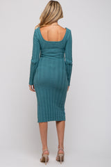 Teal Long Sleeve Knit Maternity Sweater Dress