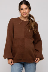 Brown Textured Checker Maternity Sweater