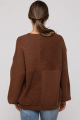 Brown Textured Checker Maternity Sweater