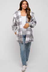 Grey Plaid Maternity Hooded Cardigan