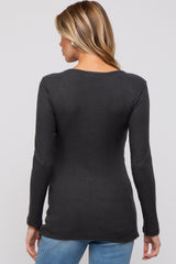 Charcoal Ribbed Crossover Maternity/Nursing Top