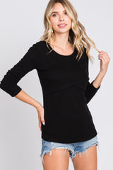 Black Ribbed Crossover Nursing Top