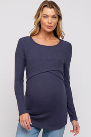 Navy Ribbed Crossover Maternity/Nursing Top