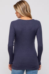 Navy Ribbed Crossover Maternity/Nursing Top