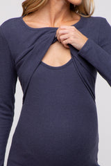 Navy Ribbed Crossover Maternity/Nursing Top