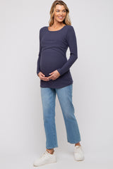 Navy Ribbed Crossover Maternity/Nursing Top