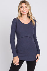 Navy Ribbed Crossover Nursing Top