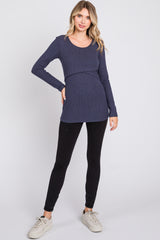 Navy Ribbed Crossover Nursing Top