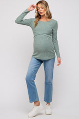 Mint Green Ribbed Crossover Maternity/Nursing Top