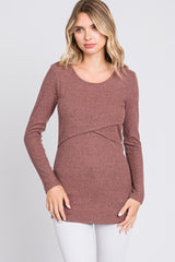 Mauve Ribbed Crossover Nursing Top