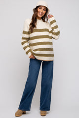 Olive Striped Color Block Mock Neck Maternity Sweater