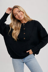 Black Half Button Up Sweater