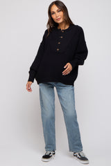 Black Half Button Up Maternity Sweater