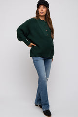 Forest Green Half Button Up Maternity Sweater