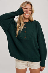 Forest Green Half Button Up Maternity Sweater