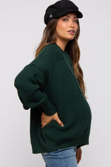 Forest Green Half Button Up Maternity Sweater