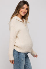 Cream Knit Zipper Maternity Pullover Sweater