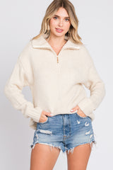 Cream Knit Zipper Maternity Pullover Sweater