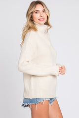 Cream Knit Zipper Pullover Sweater