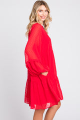 Red Swiss Dot Chiffon Tiered Dress