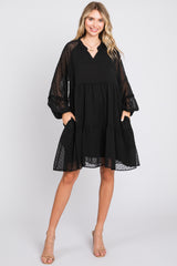 Black Swiss Dot Chiffon Tiered Maternity Dress