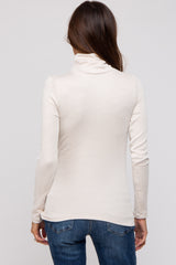 Beige Ribbed Maternity Turtleneck Top