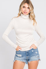 Beige Ribbed Maternity Turtleneck Top