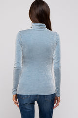 Teal Ribbed Maternity Turtleneck Top