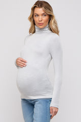 Grey Ribbed Maternity Turtleneck Top