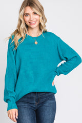 Teal Waffle Knit Round Hem Maternity Sweater